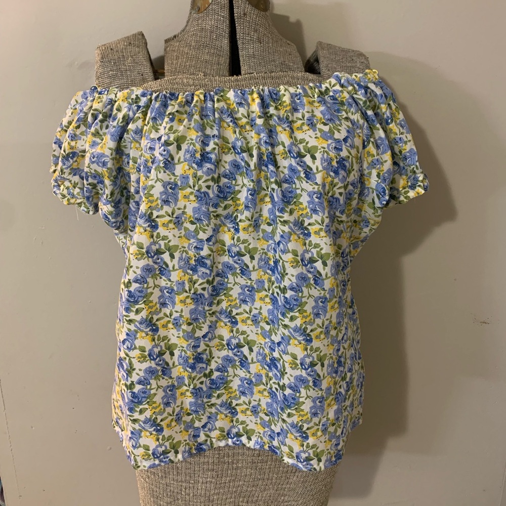 Floral Off-Shoulder Blouse in Blue and Yellow